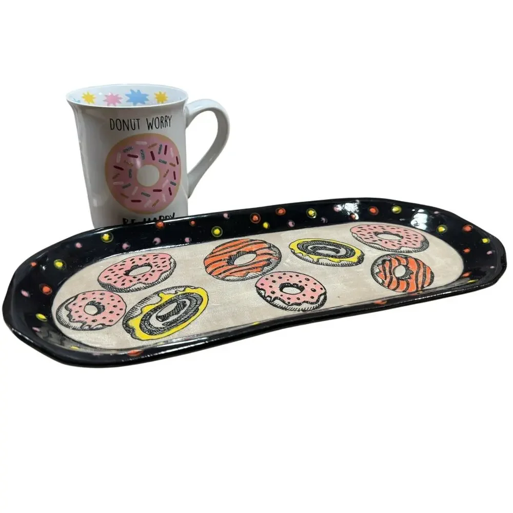 Donut Lover’s Gift Set – Ceramic Tray & Mug – Cute Coffee & Snack Set